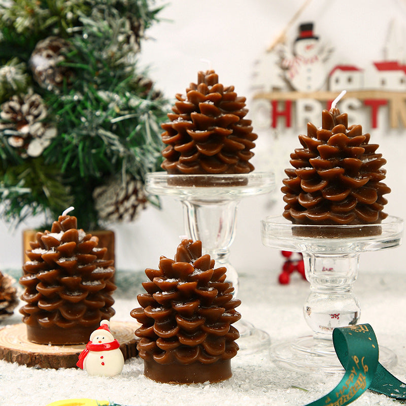 Sculptural Pinecone Decorative Candle with Oval Display Tray
