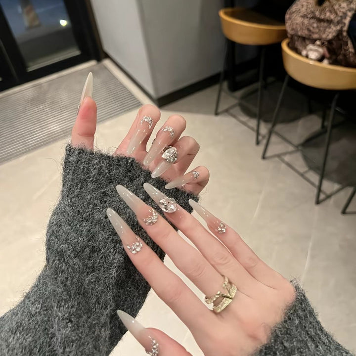 Elegant Stiletto Press-On Nail Extensions with Crystal Accents
