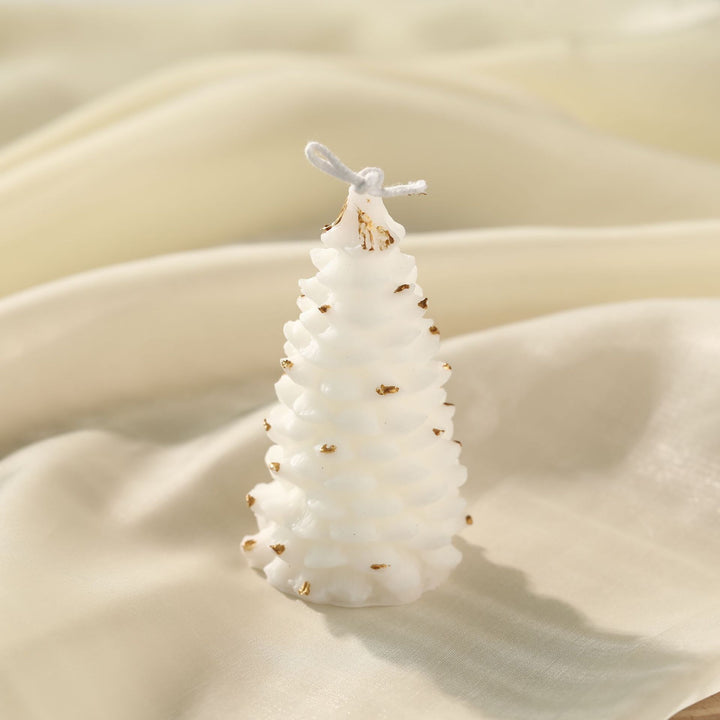 Hand-Poured Sculptural Pine Tree Decorative Soy Candle with Gold Leaf Accents and Cotton Wick