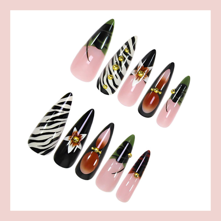 Artificial nail set with elegant flower and animal motif Kalsten