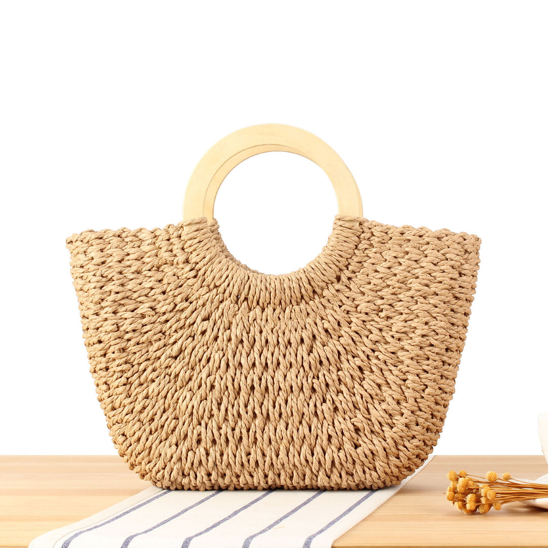 Designer bag made of hand-woven wicker with wooden handle Kalsten