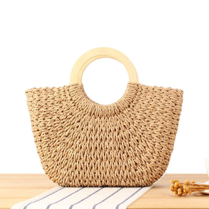 Designer bag made of hand-woven wicker with wooden handle Kalsten