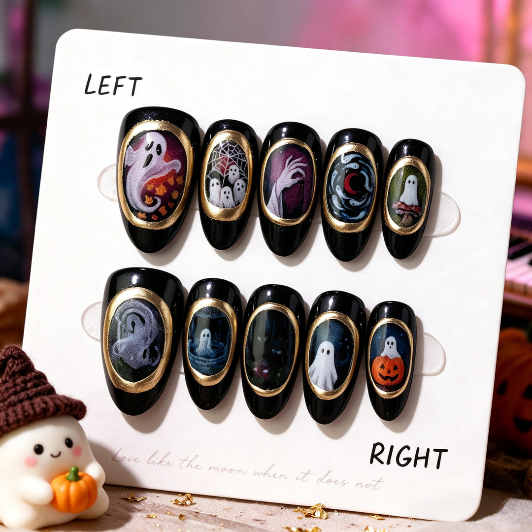 Artistic Halloween-Themed Press-On Nail Set 1790738841