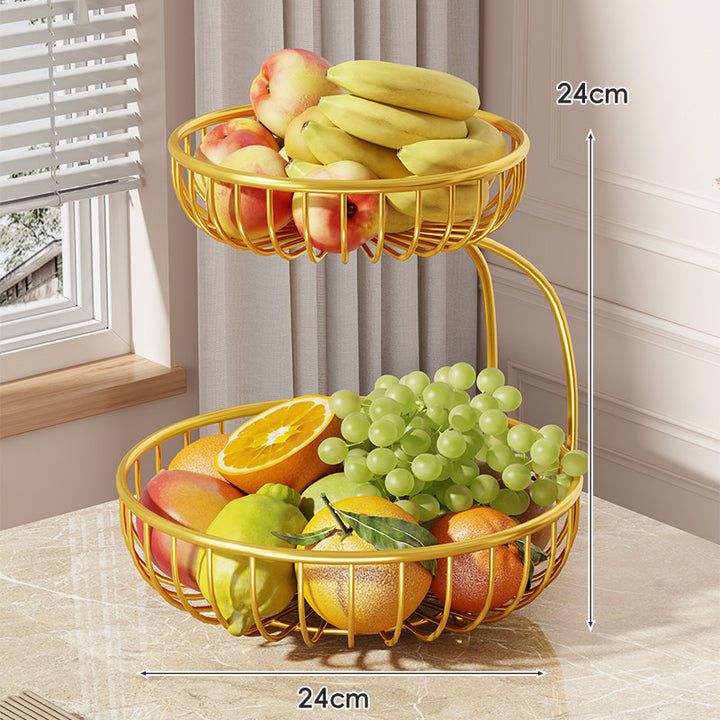Tiered Curved-Frame Open-Wire Fruit Bowl Stand