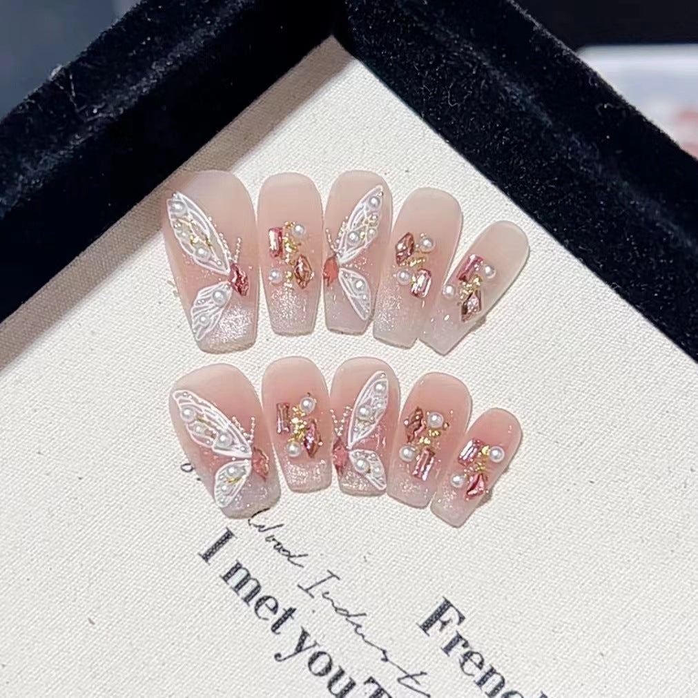 Decorative Press-On Nail Set with Butterfly and Gem Accents Kalsten