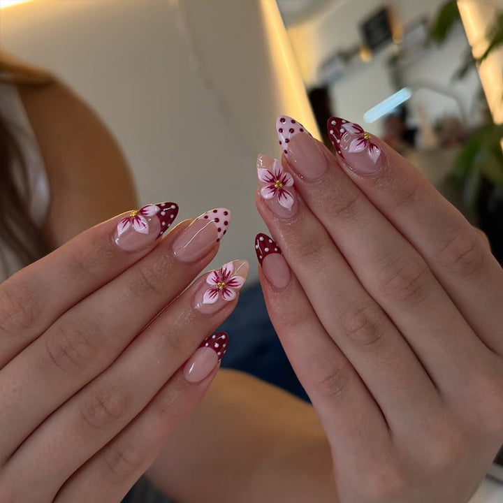 Artistic Floral Stiletto Press-On Nails with Decorative Accents Kalsten