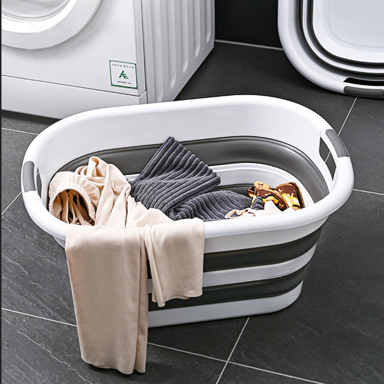 Folding bath and laundry tub with non-slip bottom and ergonomic handles