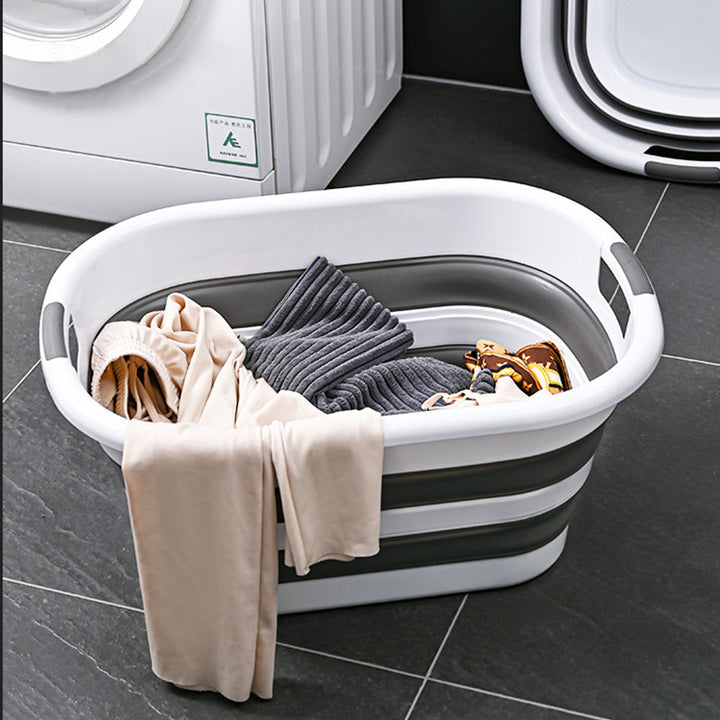 Folding bath and laundry tub with non-slip bottom and ergonomic handles