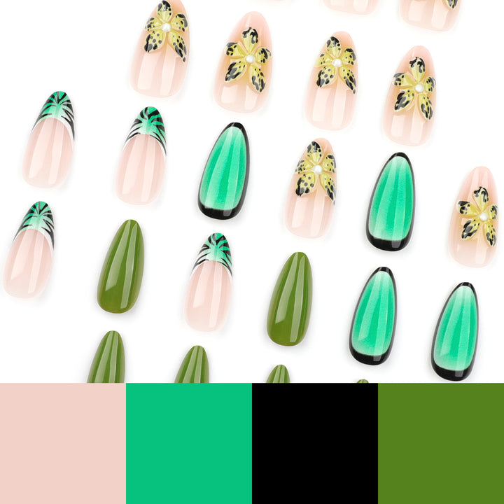 Artful Gel Nails with Floral Design and Glitter Effects Kalsten