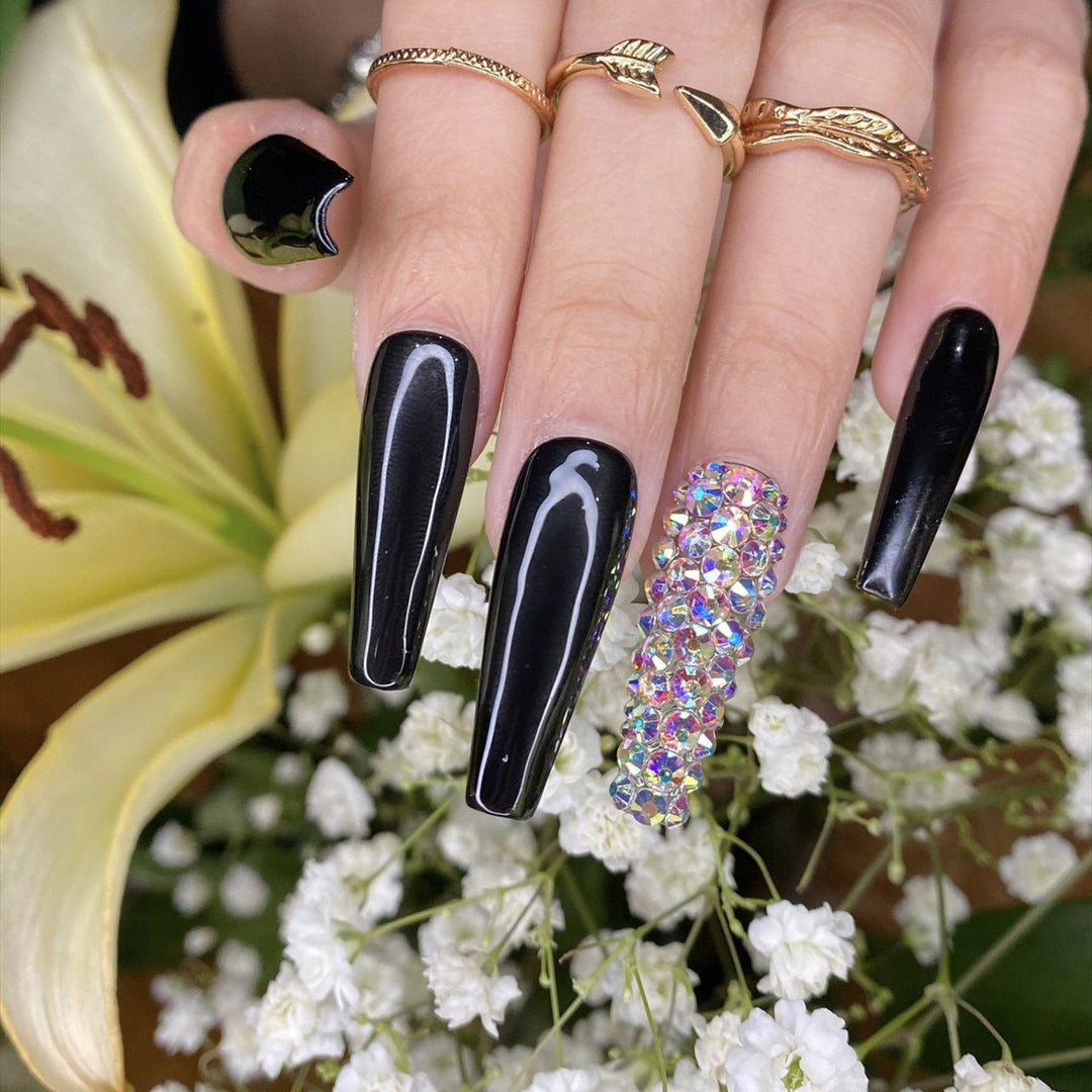 Glamorous Long Stiletto Press-On Nail Set with Rhinestone Accents