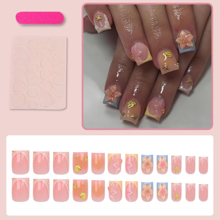 Nail art set with floral accents and elegant shine Kalsten