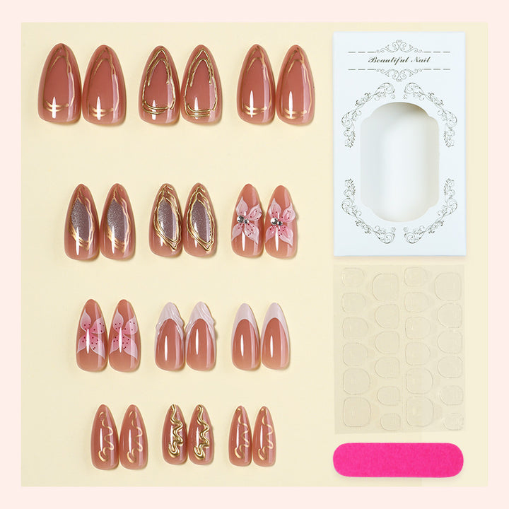 Decorative Press-On Nail Art Set with Floral Embellishments kalsten