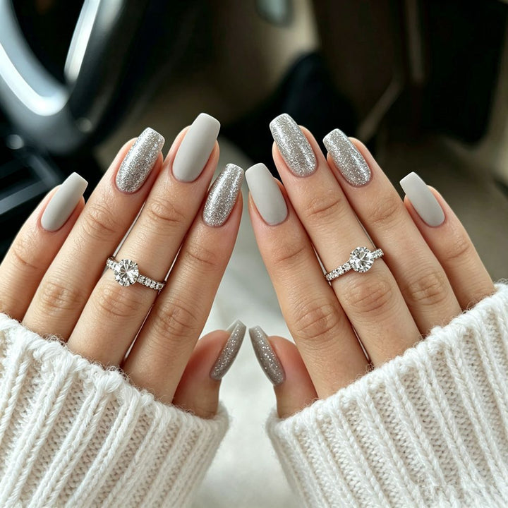 Stylish Matte Press-On Nail Set with Glitter Accents