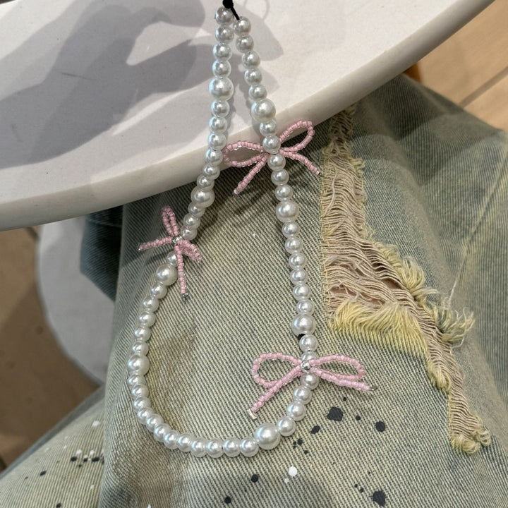 Decorative Pearl Beaded Necklace with Bow Accents Kalsten
