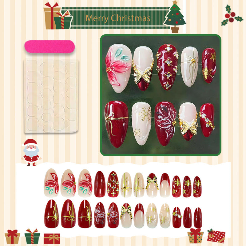 Artificial nail set with festive Christmas motifs and elegant embellishments Kalsten