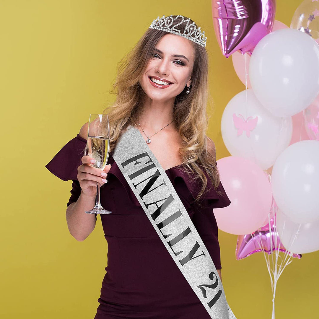 Girl Glittering Birthday Crown and Sash Set Kalsten