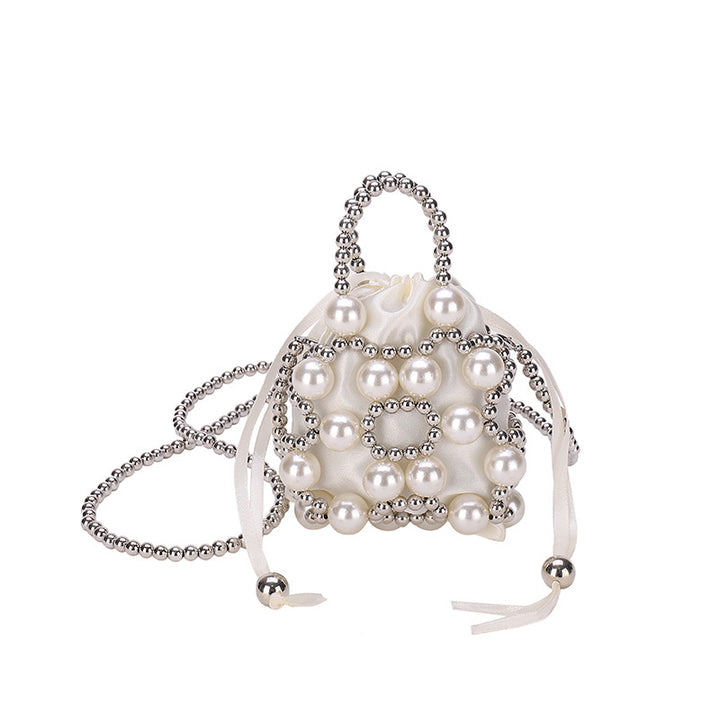 Decorative Pearl-Embellished Mini Drawstring Handbag