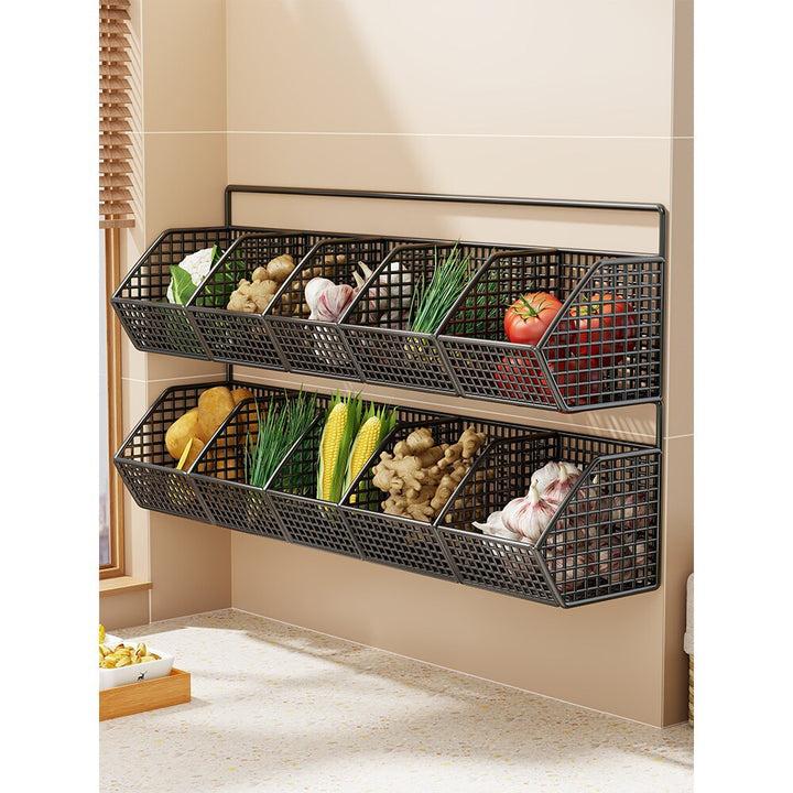 Wall-Mounted Double-Tier Kitchen Storage Baskets