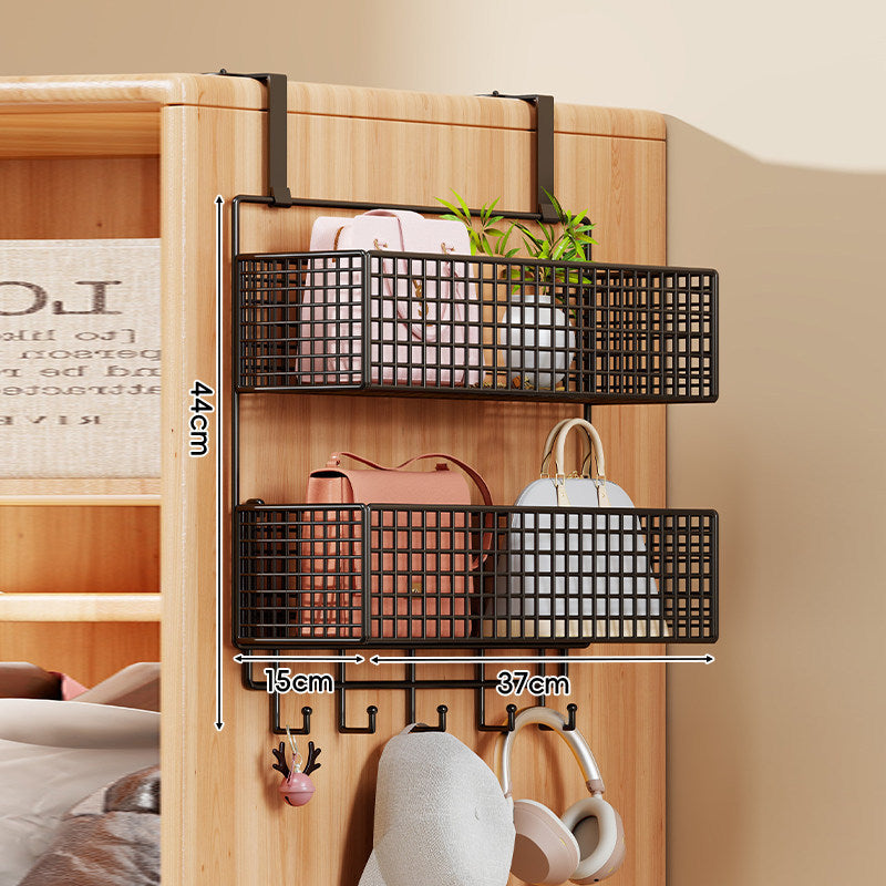 Over-the-Door Metal Grid Hanging Organizer with Four Stackable Baskets and Hooks