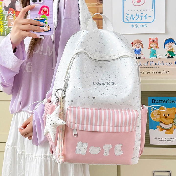 Cute Illustrated Star-Embellished Backpack Kalsten