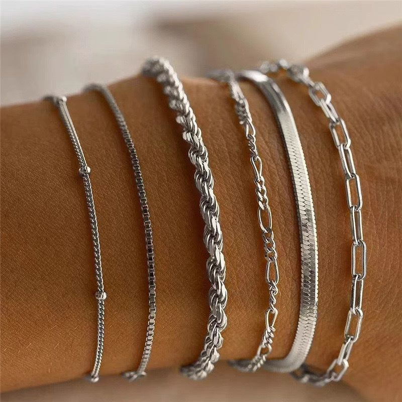 Multiple Textured Chain Bracelet Set Kalsten