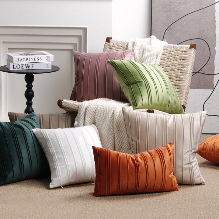 Luxury Velvet Vertical Pintuck Square Throw Pillow Cover