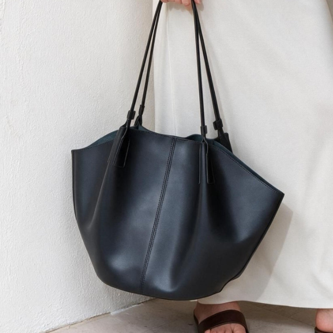 Slouchy Sculptural Open-Top Shoulder Tote with Center Seam