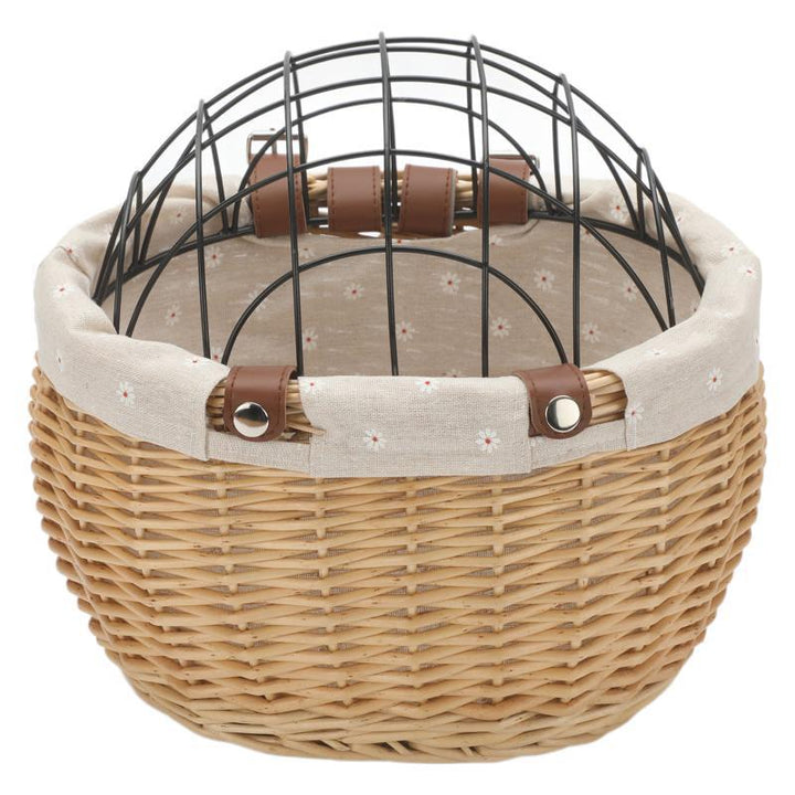 woven rattan pet carrier basket with collapsible metal dome and removable linen lining Kalsten