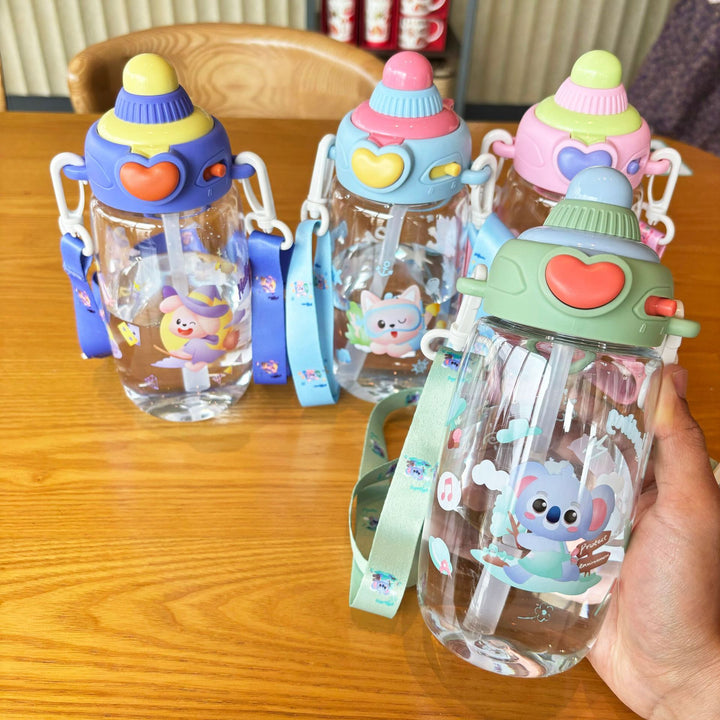 Women's transparent drinking bottle with ergonomic carrying handle and integrated straw Kalsten