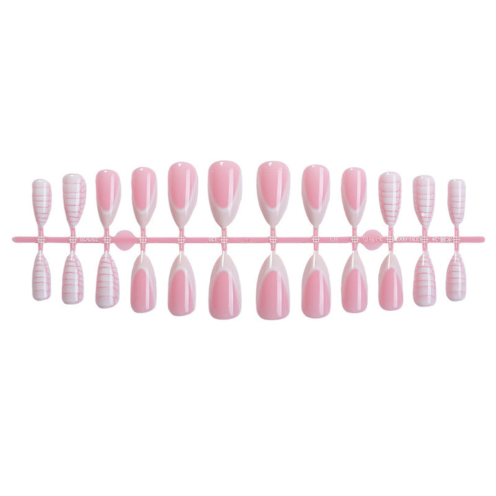 Elegant Almond-Shaped Press-On Nail Set with Striped and Solid Design kalsten