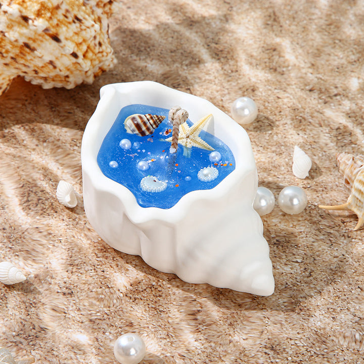 Handcrafted Coastal Seashell Resin Trinket Dish with Miniature Starfish and Ocean Inlay