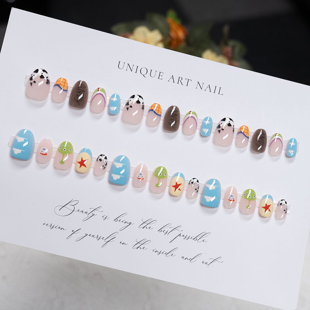 Themed Press-On Nail Art Set featuring Cartoon Character Designs