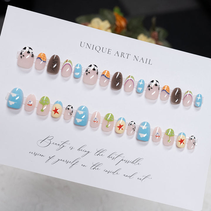 Themed Press-On Nail Art Set featuring Cartoon Character Designs