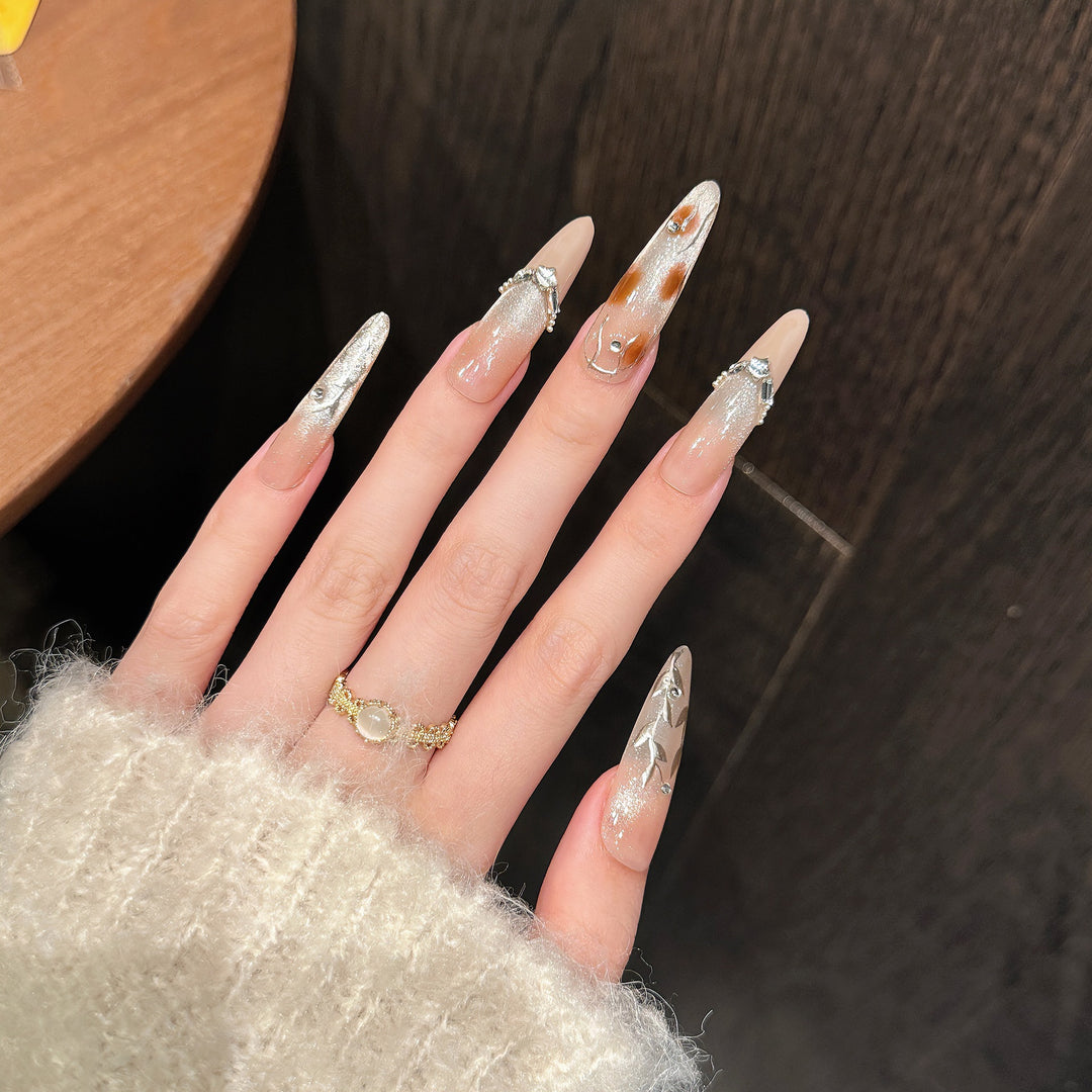 Artistic Stiletto Press-On Nail Art Set with Glitter and Rhinestone Accents