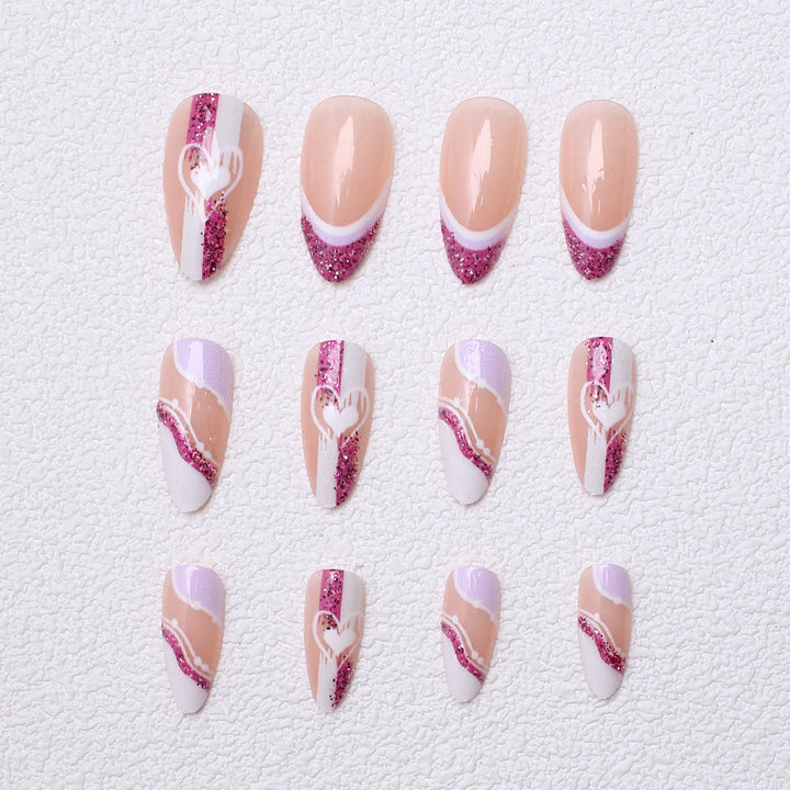 Artistic Glitter Heart Press-On Nails Kalsten
