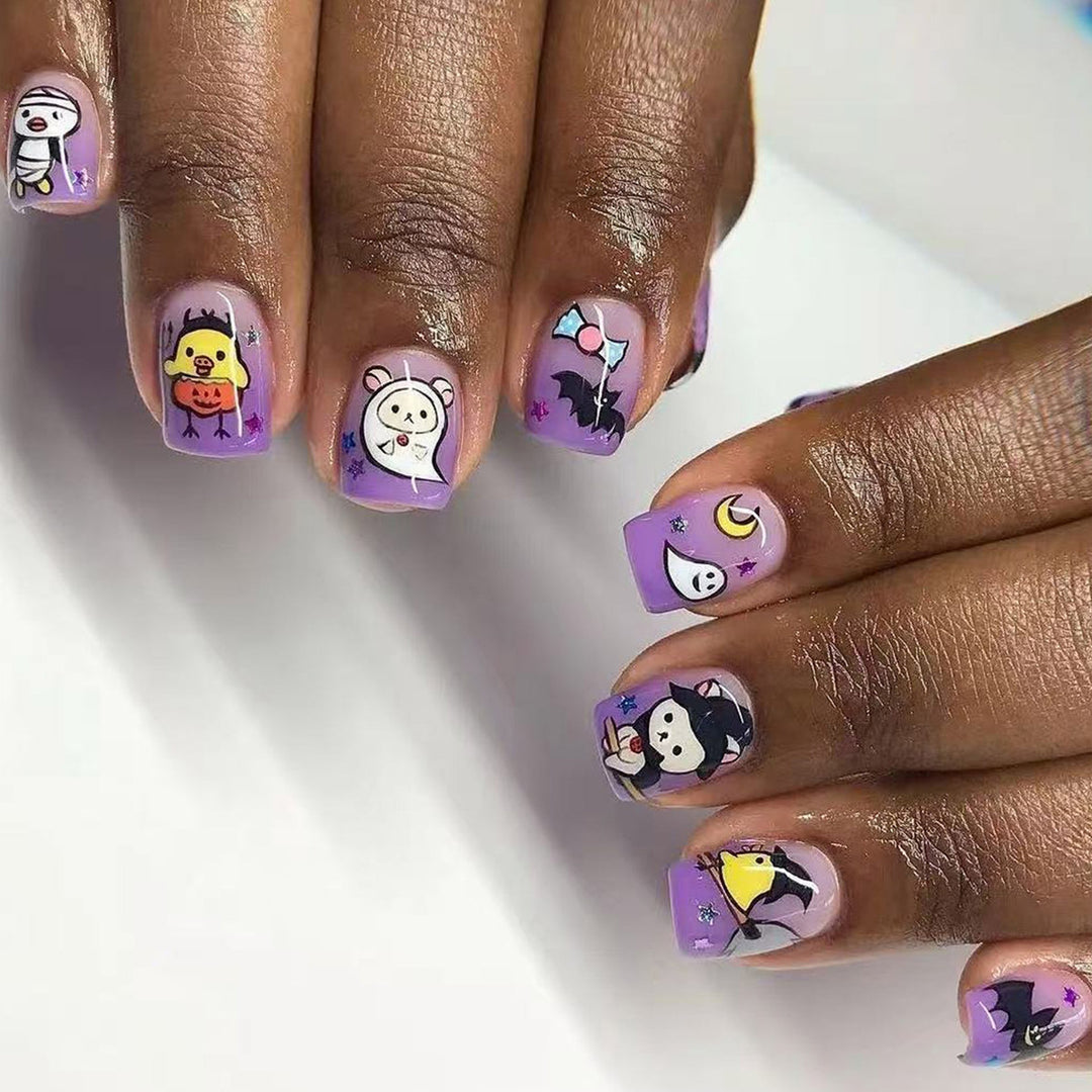Themed Press-On Nail Set Featuring Halloween Motifs Kalsten