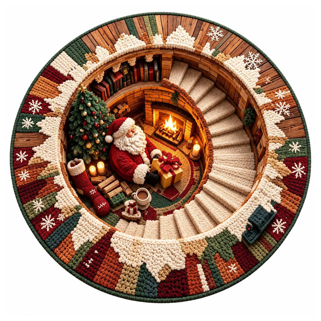 Festive Santa Claus Themed Round Mat for Home