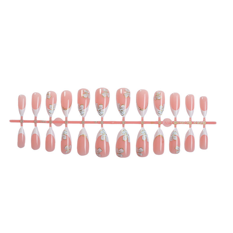 Floral Design Press-On Nail Set with Elegant French Tips Kalsten