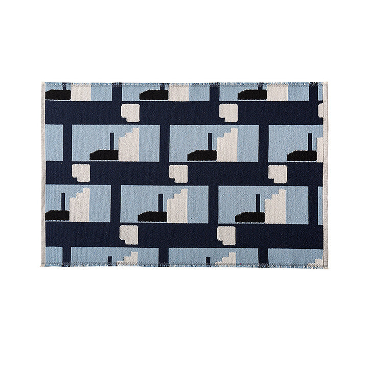 Modern geometric bathroom rug made of flat-woven cotton with non-slip backing Kalsten