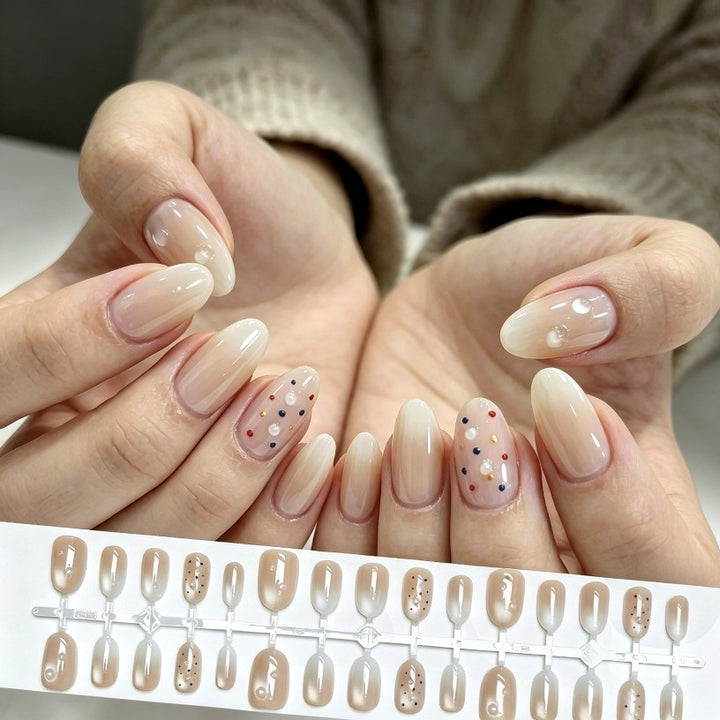 Decorative Press-On Nail Set with Pearlescent and Glitter Accents