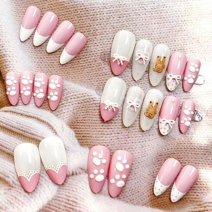 Artistic Bear-Themed Press-On Nail Set Kalsten