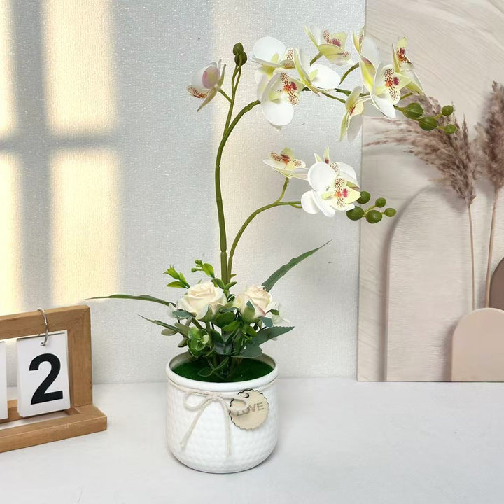 Lifelike Orchid and Rose Floral Arrangement