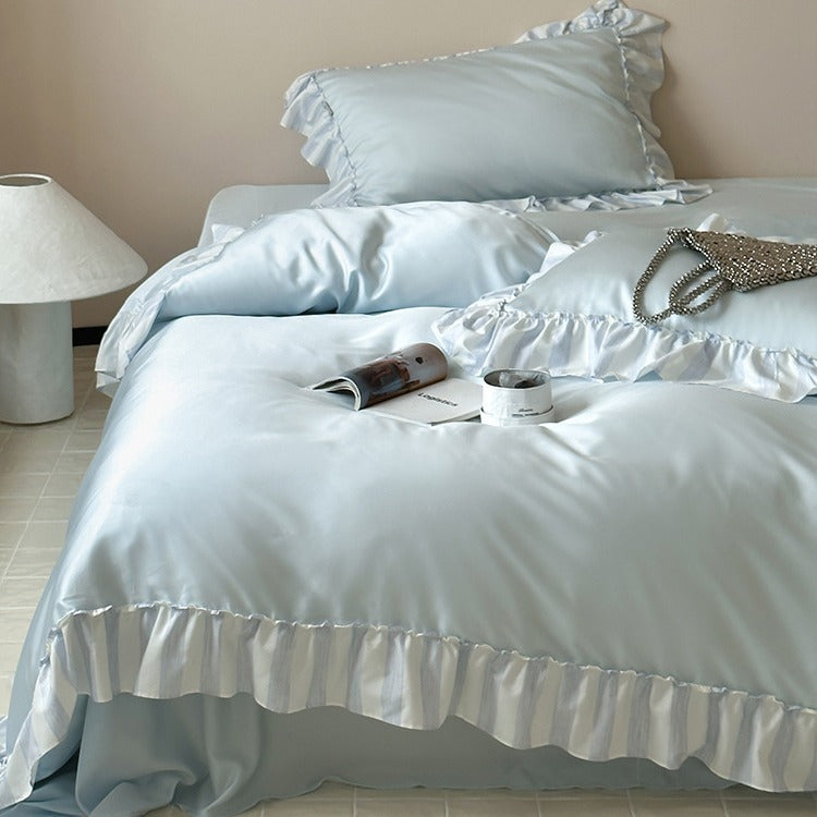 Satin bedding set with silky finish, frill trim and extra soft touch