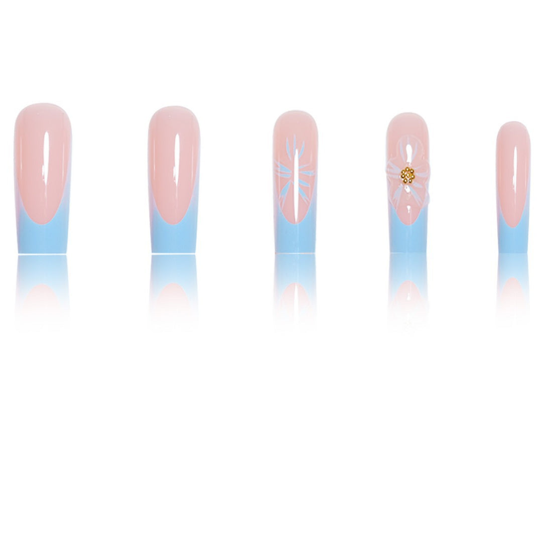 Artistic Long Press-On Nails with Floral Accents Kalsten