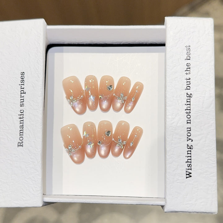 Artificial Nail Set with Romantic Heart and Glitter Designs Kalsten