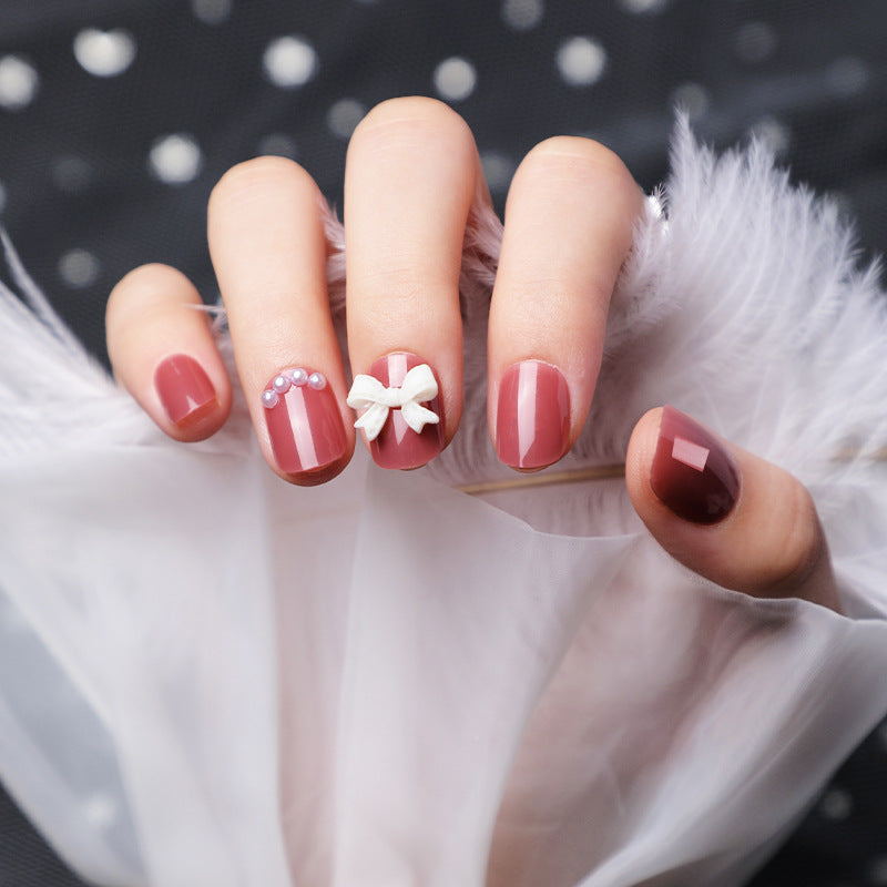 Decorative Press-On Nail Art Set with Bow and Pearl Accents