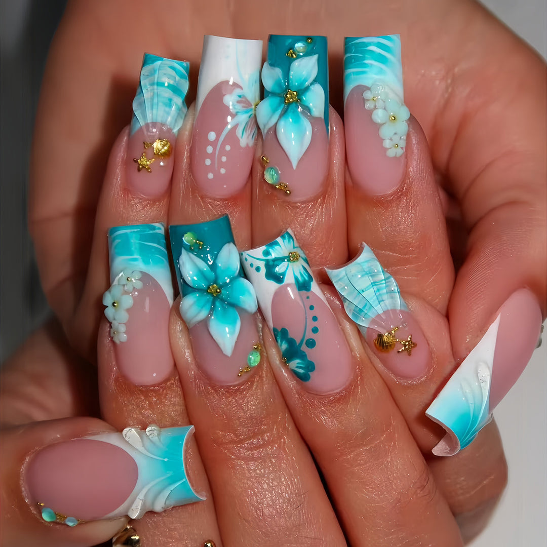 Detailed Floral Acrylic Nail Enhancements Kalsten