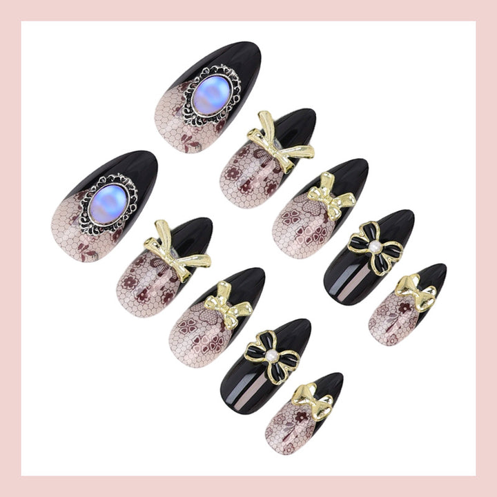 Artificial nail set with elegant dot and bow decorations Kalsten
