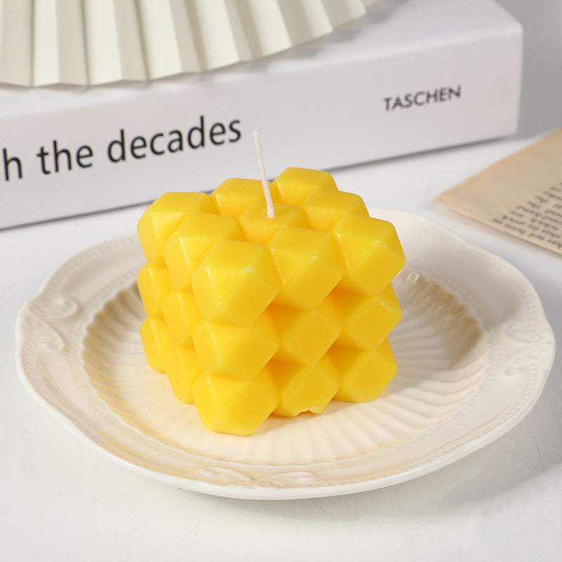 Geometric Honeycomb Cube Sculptural Soy Candle