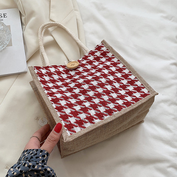 Houndstooth Patterned Canvas Tote Bag